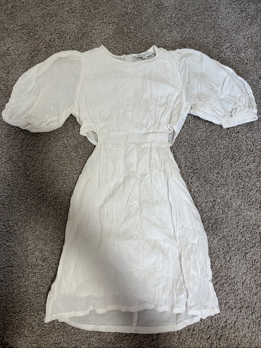 HYFVE White Puff-Sleeve Mini Dress with Cutout Sides